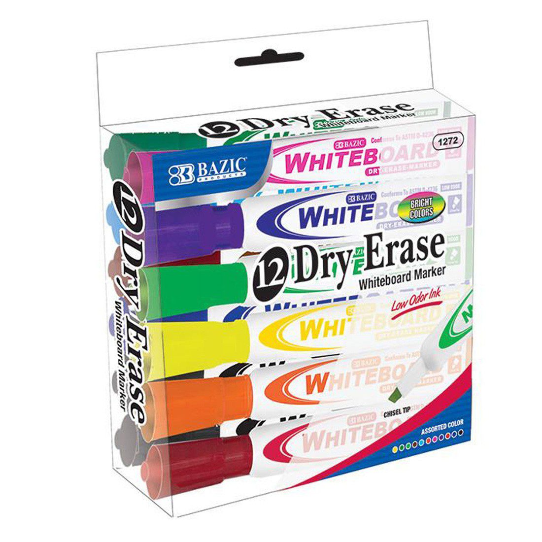 BAZIC Bright Color Chisel Tip Dry-Erase Markers Set of 12