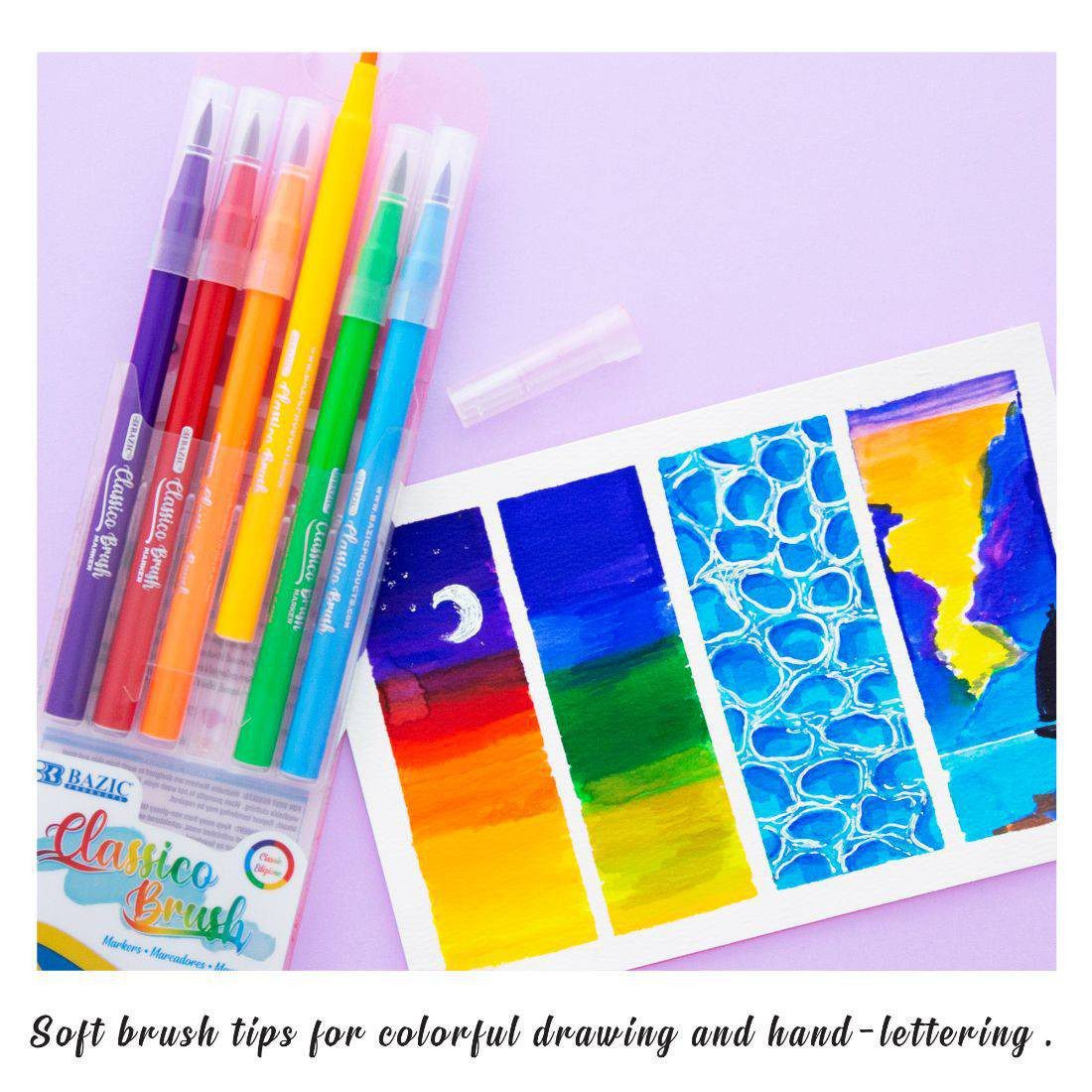 BAZIC Classico Brush Primary Colors Brush Markers - Pack of 6 - Image 2