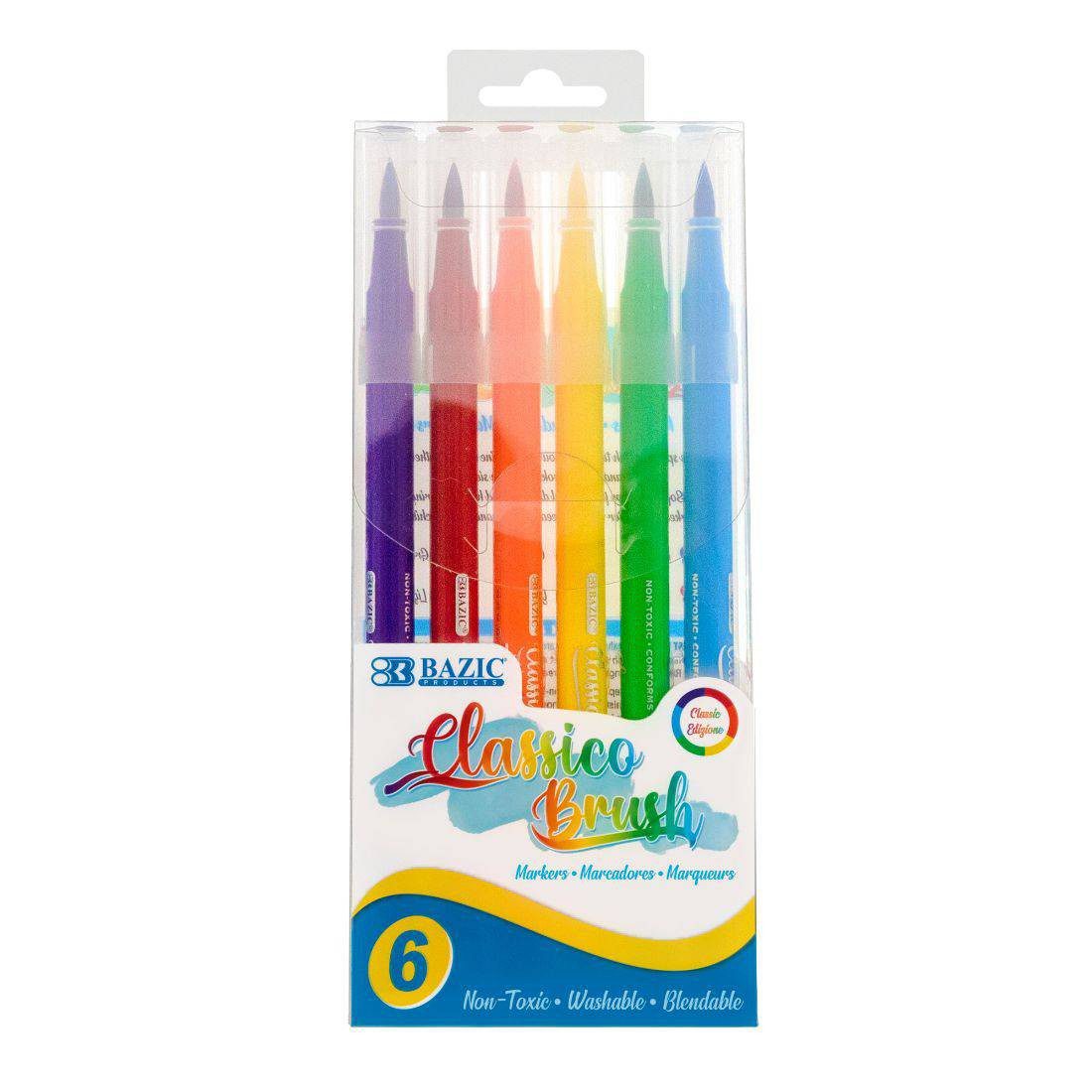 BAZIC Classico Brush Primary Colors Brush Markers - Pack of 6