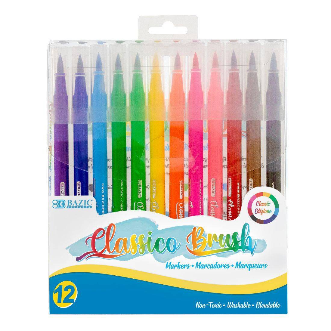 BAZIC Classico Brush Primary Colors Brush Markers - Pack of 12