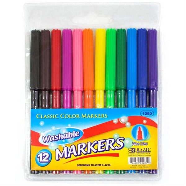 BAZIC 12 Fine Line Washable Watercolor Markers