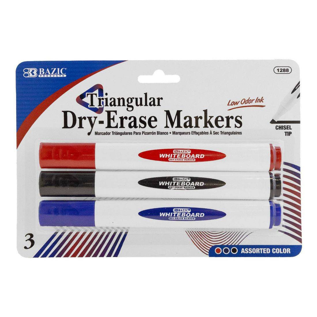 Bazic Triangular Dry-Erase Markers Assorted Colors Pack of 3