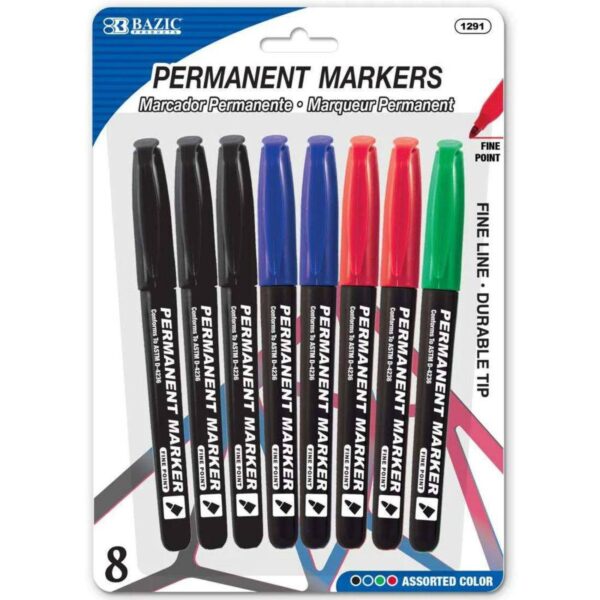 BAZIC Assorted Colors Fine Tip Permanent Markers With Pocket Clip
