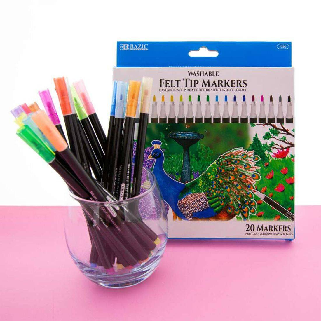 BAZIC Washable Felt Tip Markers - Pack of 20 - Image 3