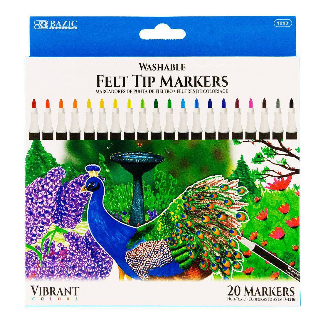 BAZIC Washable Felt Tip Markers - Pack of 20