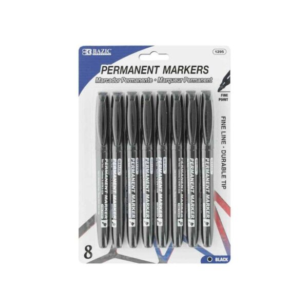 BAZIC Black Fine Tip Permanent Markers With Pocket Clip