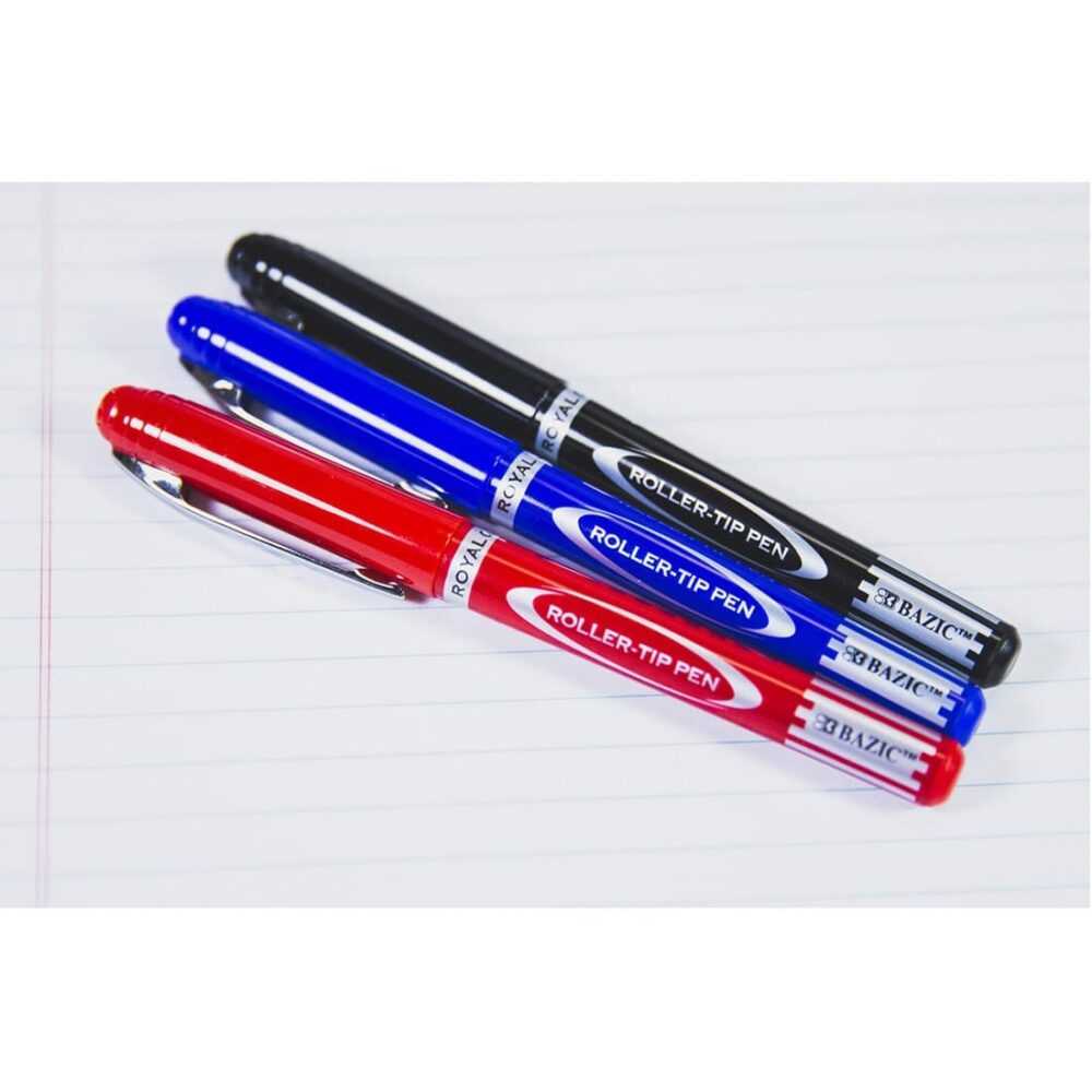 BAZIC Royal Blue Rollerball Pen 3 Pack - Image 2