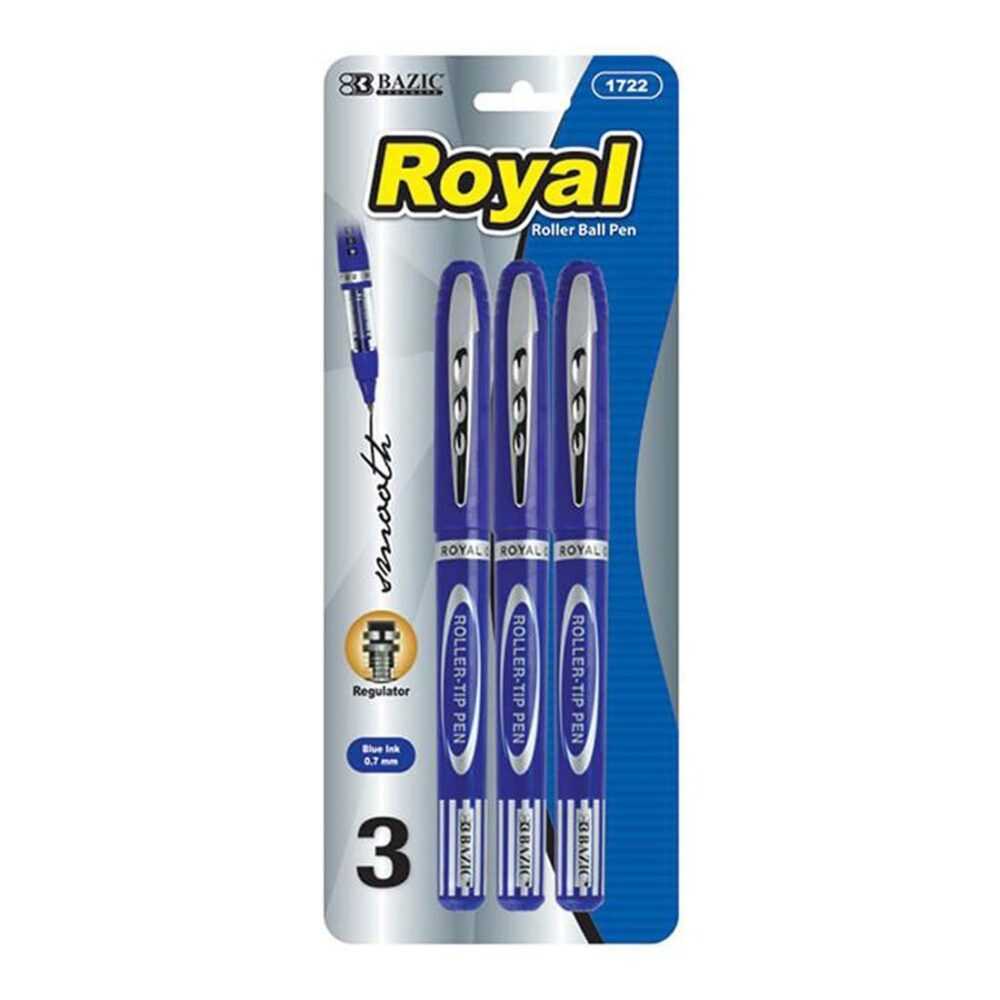BAZIC Royal Blue Rollerball Pen 3 Pack