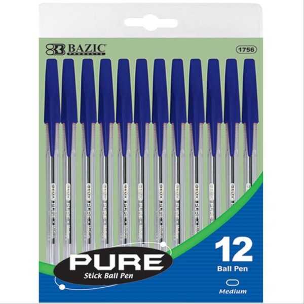 BAZIC Pure Blue Stick Pen Set of 12