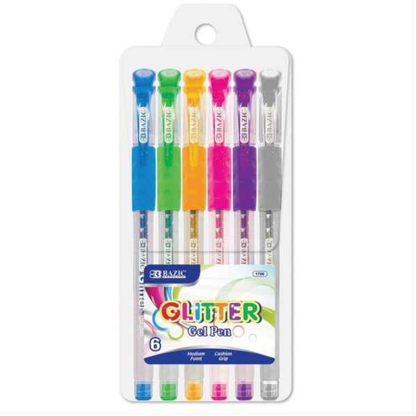 BAZIC 6 Glitter Color Essence Gel Pen with Cushion Grip