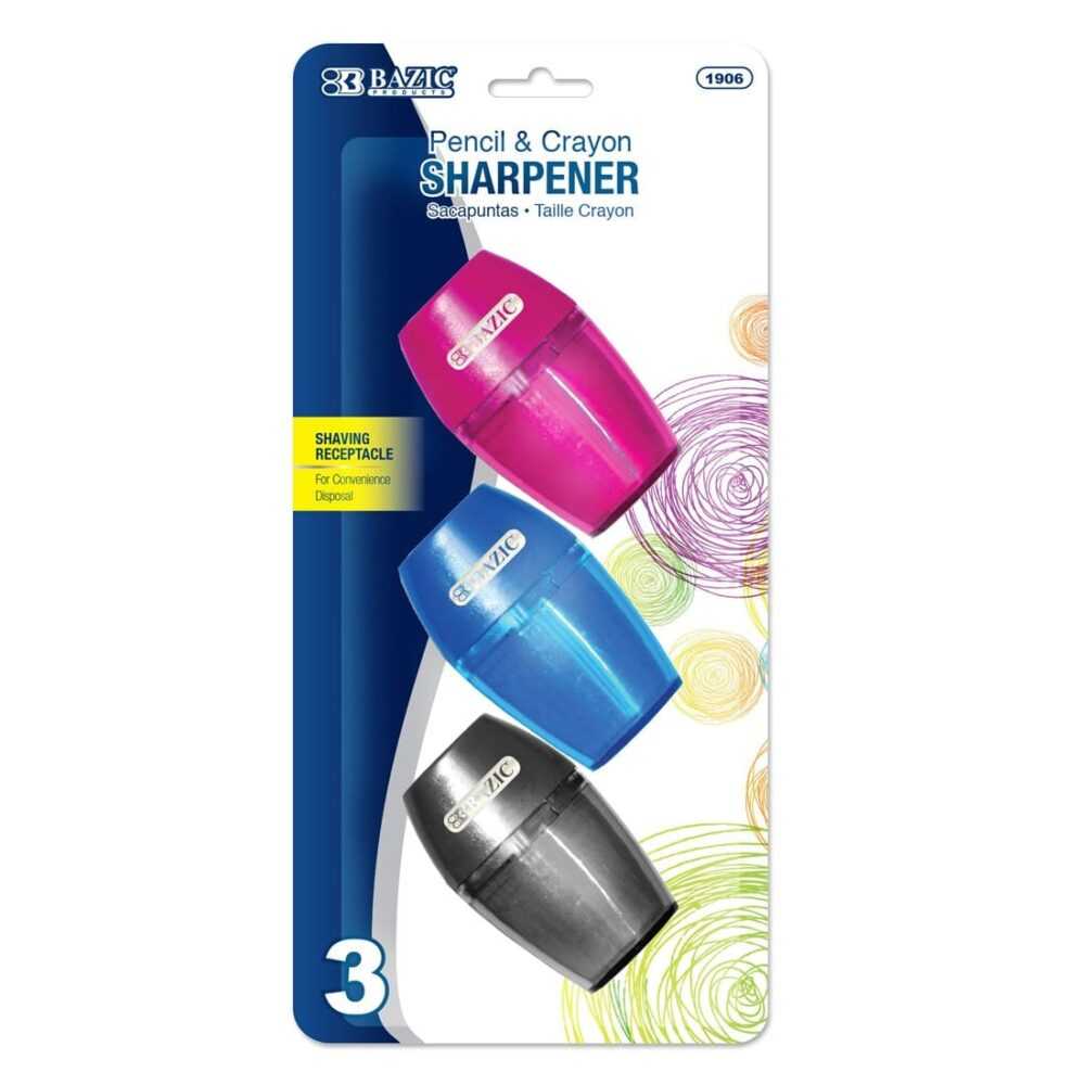 BAZIC Single Hole Sharpener with Receptacle Set of 3