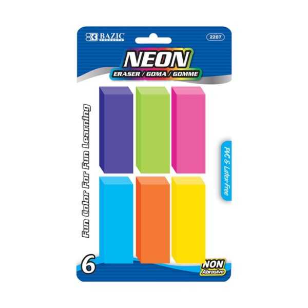 BAZIC Neon Bevel Eraser Set of 6