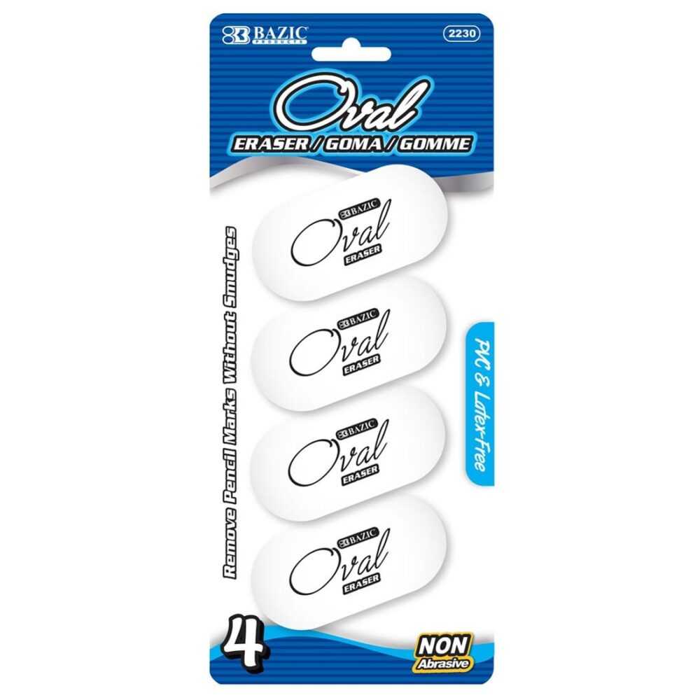 BAZIC White Oval Eraser Set of 4