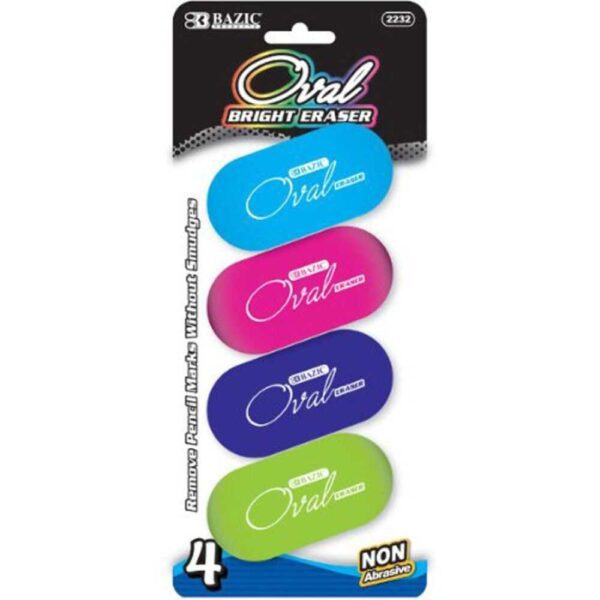 BAZIC Bright Color Oval Eraser Set of 4