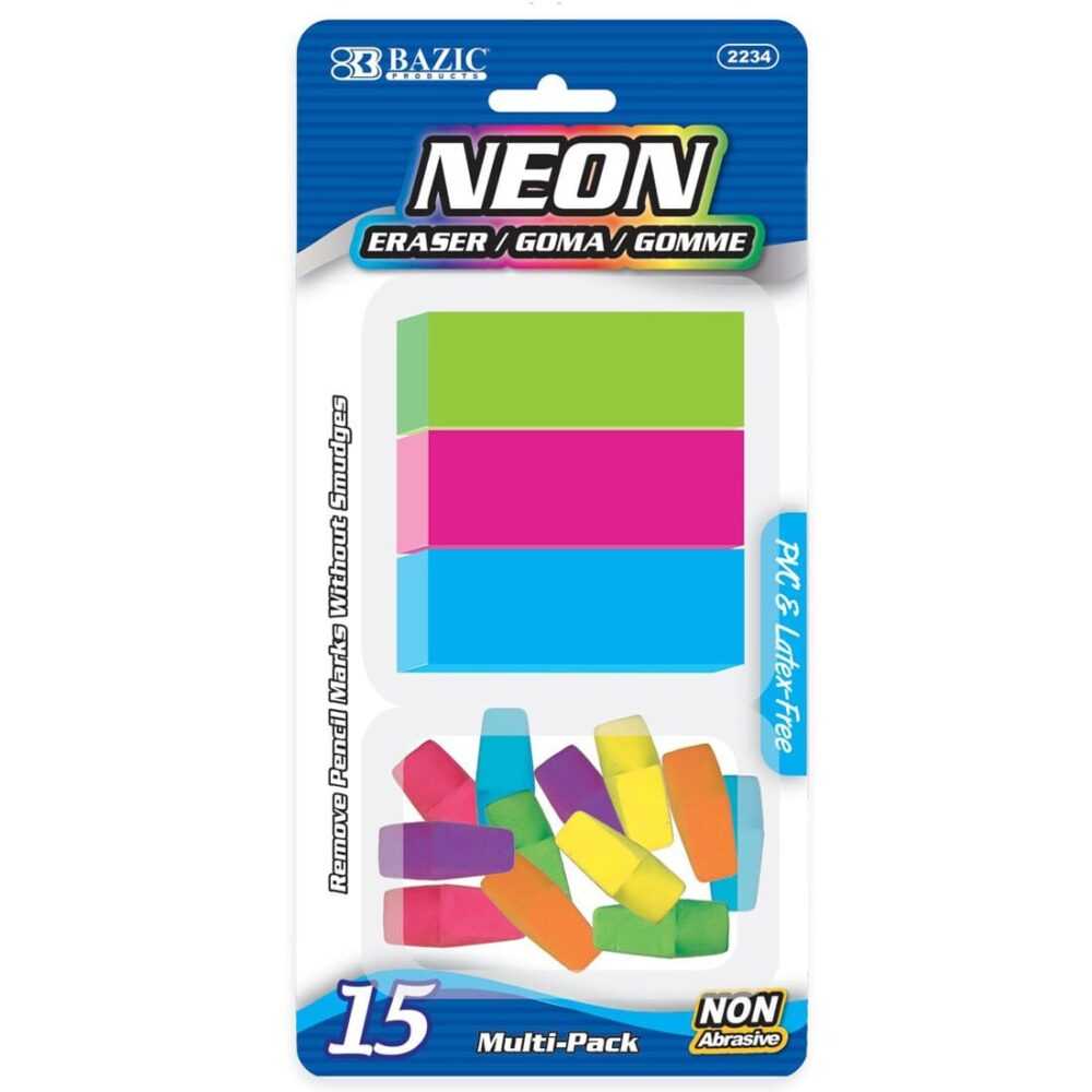 BAZIC Neon Eraser Sets Set of 15