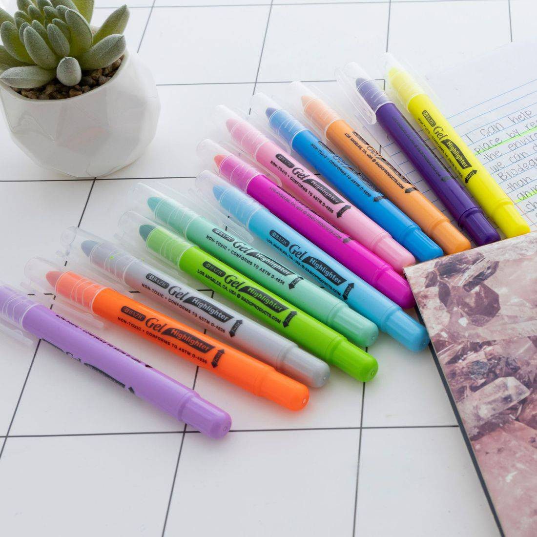 Bazic Gel Bible Fluorescent & Pastel Highlighter Pack of 12 - Image 2