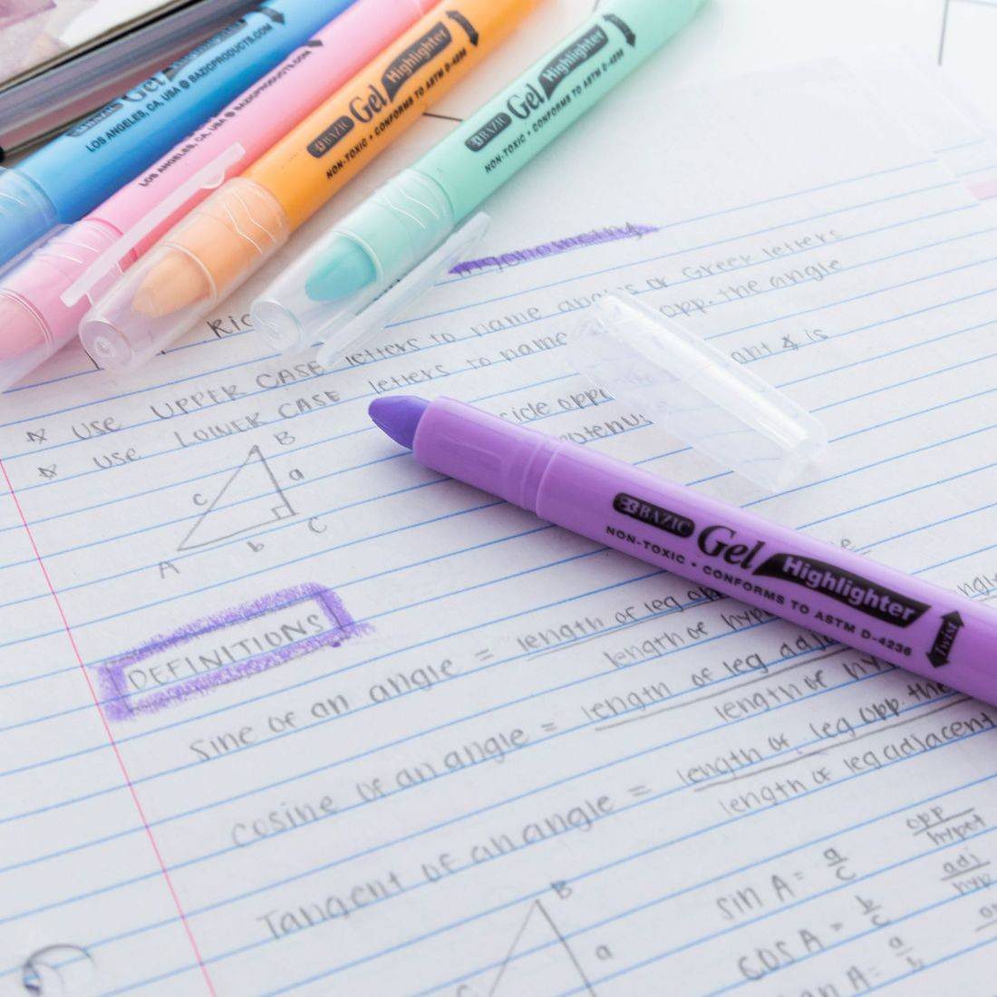 Bazic Gel Bible Fluorescent & Pastel Highlighter Pack of 12 - Image 3