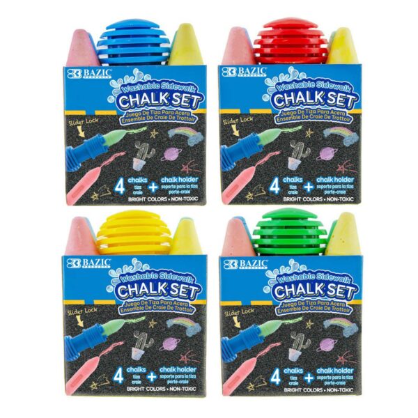 BAZIC 4 Sidewalk Chalks & 1 Chalk Holder