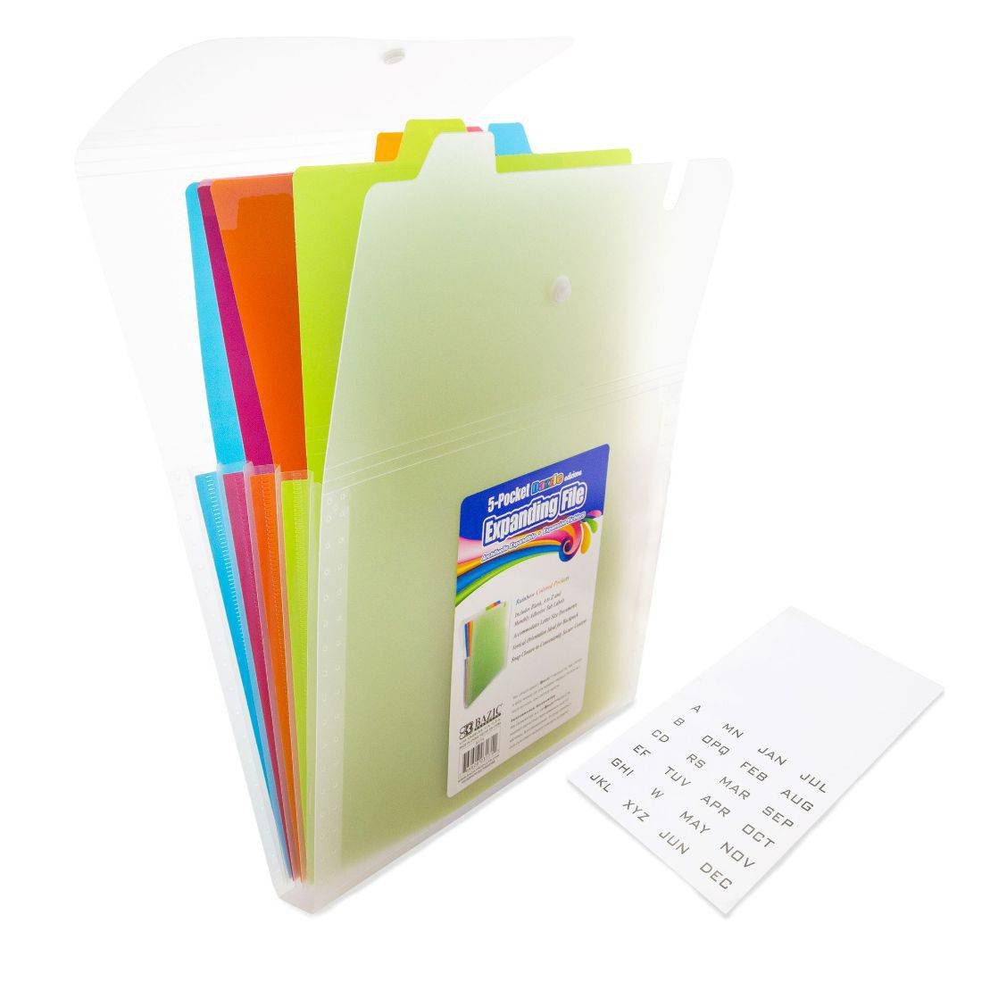 Bazic 5-Pocket Letter Size Vertical Poly Expanding File