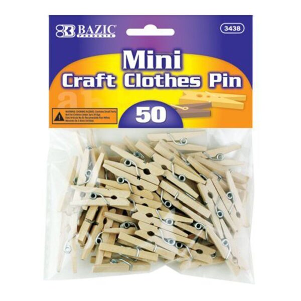 BAZIC Mini Natural Clothespins Wood 50 Per Pack