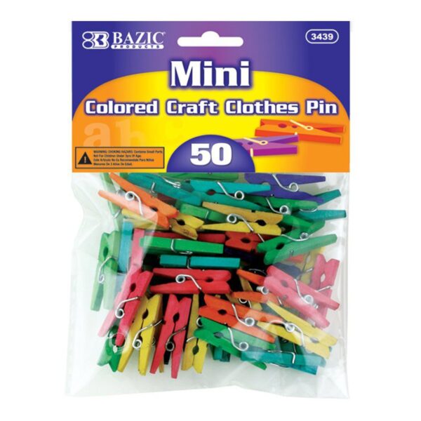 BAZIC Mini Colored Clothes Pin 50 Per Pack
