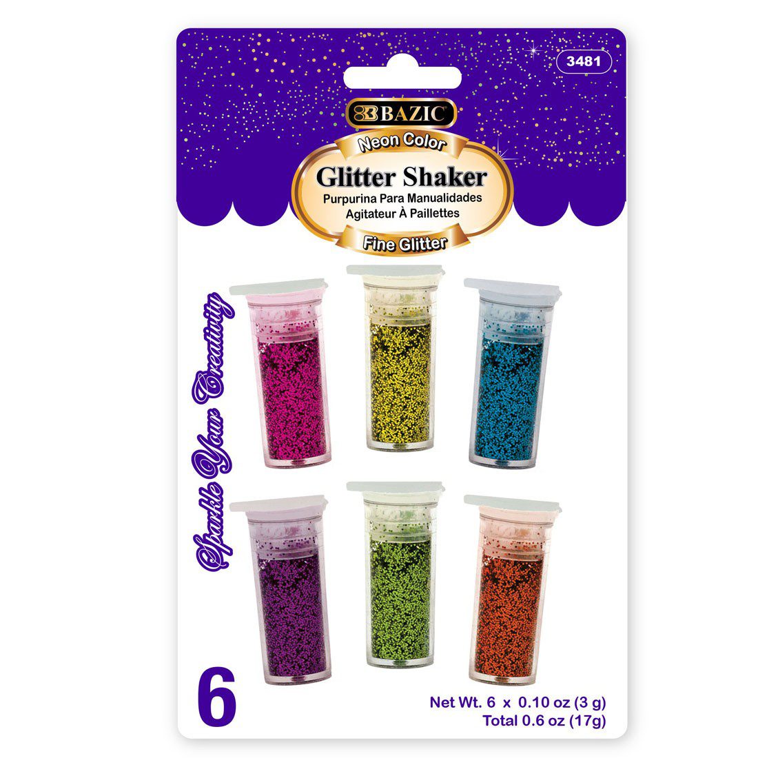 BAZIC 6 Neon Color Glitter Shaker