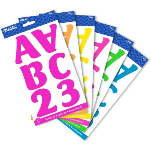 BAZIC Fluorescent Color Alphabet & Numbers Stickers