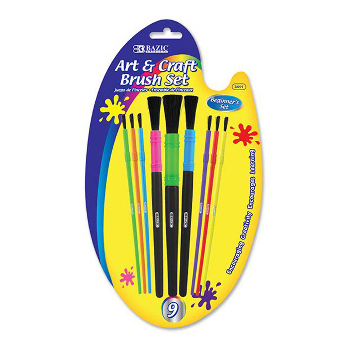 BAZIC Asstorted Size Kids Watercolor Paint Brush Set of 9