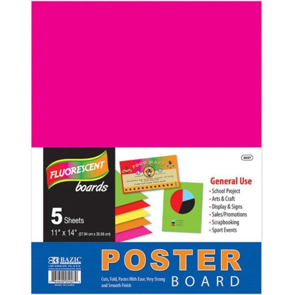 BAZIC Multi Color Fluorescent Poster Board Set of 5