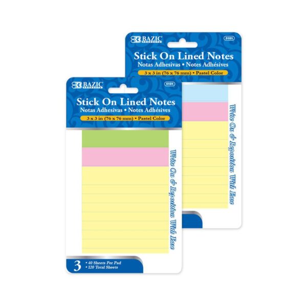 BAZIC 40 Lined Stick On Note Set of 3