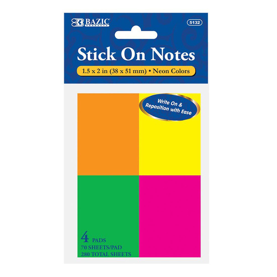 BAZIC 70 Count Neon Stick On Notes