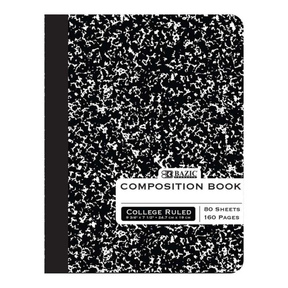 BAZIC Composition Book Black Marble Ruled Paper - 80 Sheets