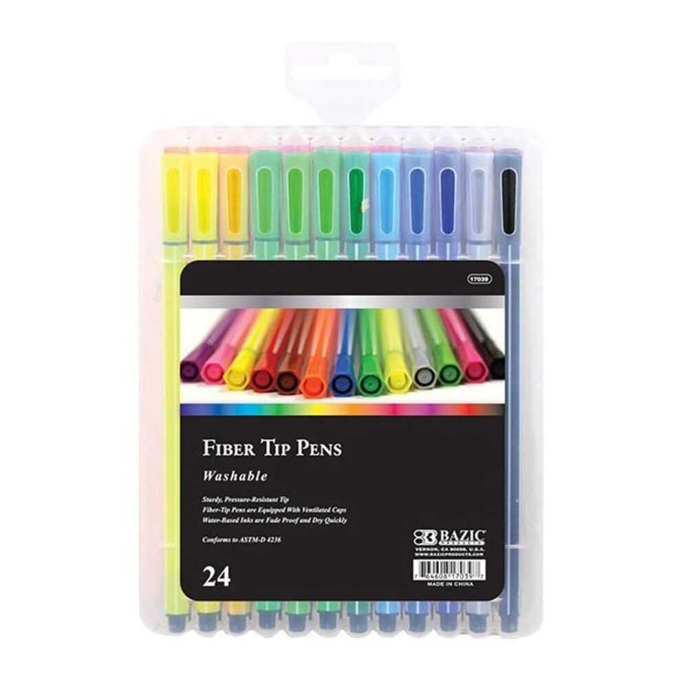 BAZIC 24 Color Washable Fiber Tip Pen