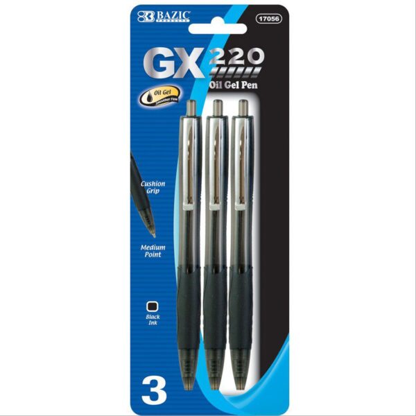 BAZIC Mileno Black Oil-Gel Ink Retractab Set of 3