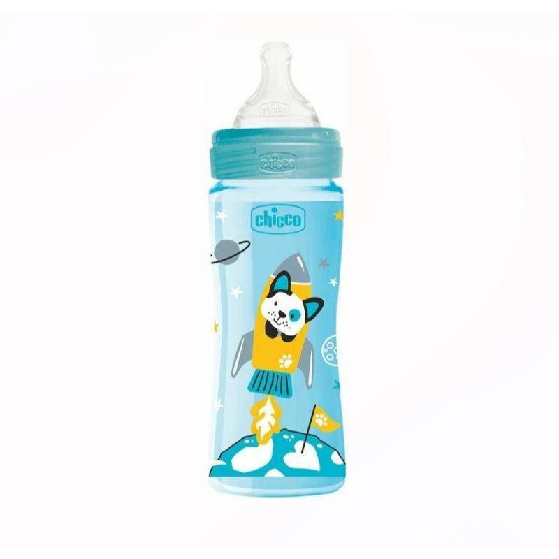 Chicco Well Being Bottle Anti-Colic System Fast Flow 330Ml 4M+ Cat - Image 2