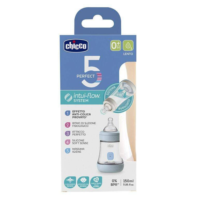 Chicco 5 Perfect Intui-Flow System Bottle Slow Flow 150Ml 0M+ Blue