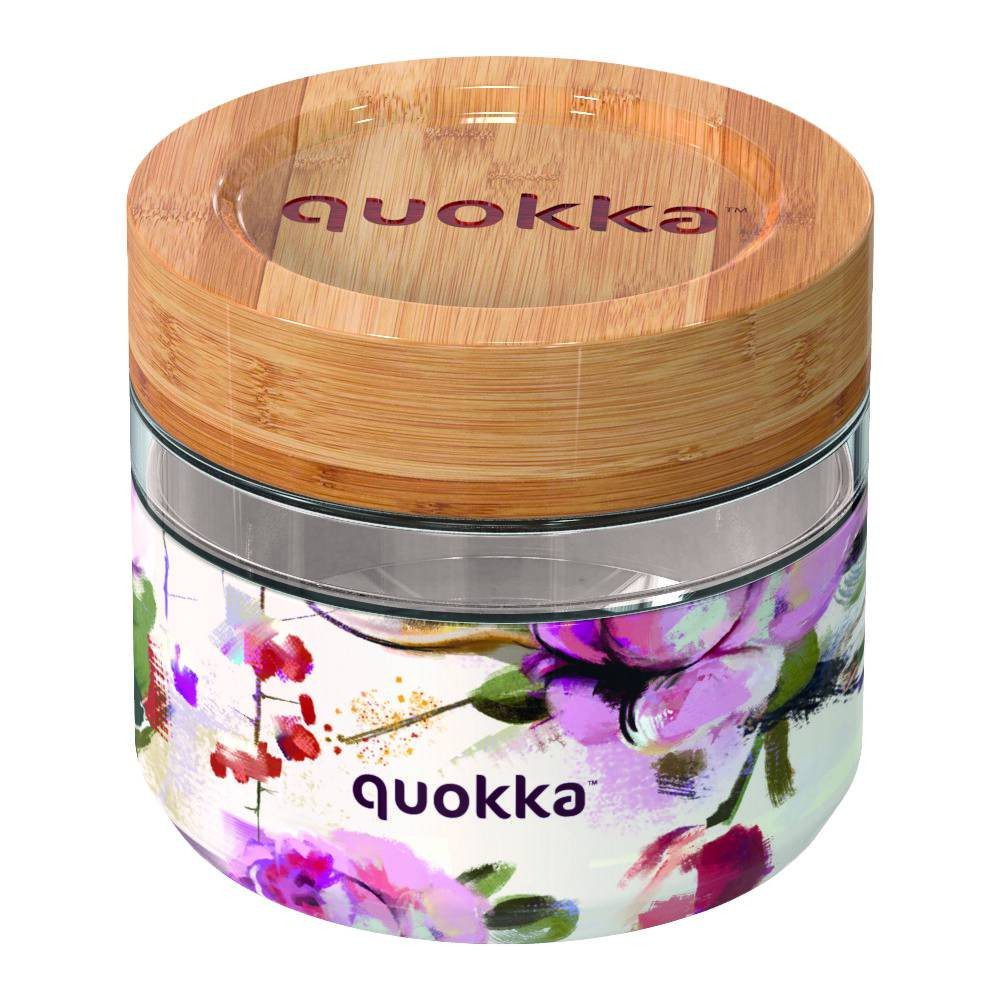 Quokka Glass Food Jar With Silicone Cover Deli Dark Flowers 500 ML
