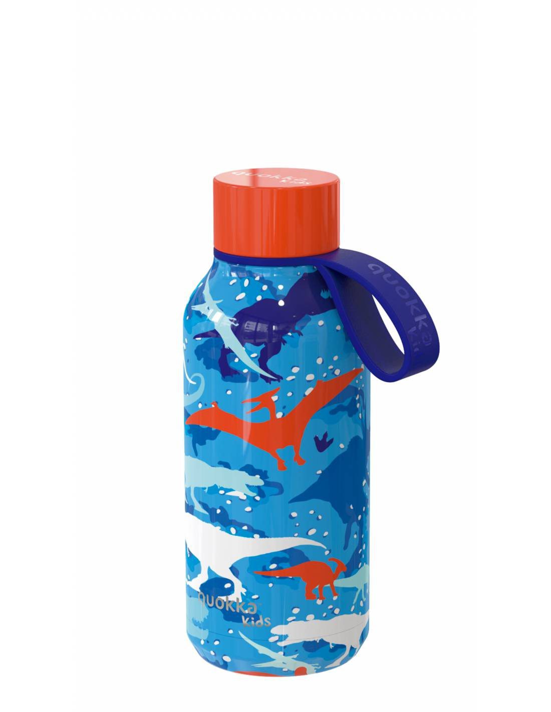 Quokka Kids Thermal Stainless Steel Bottle Solid With Strap Dinosaur 330 ML