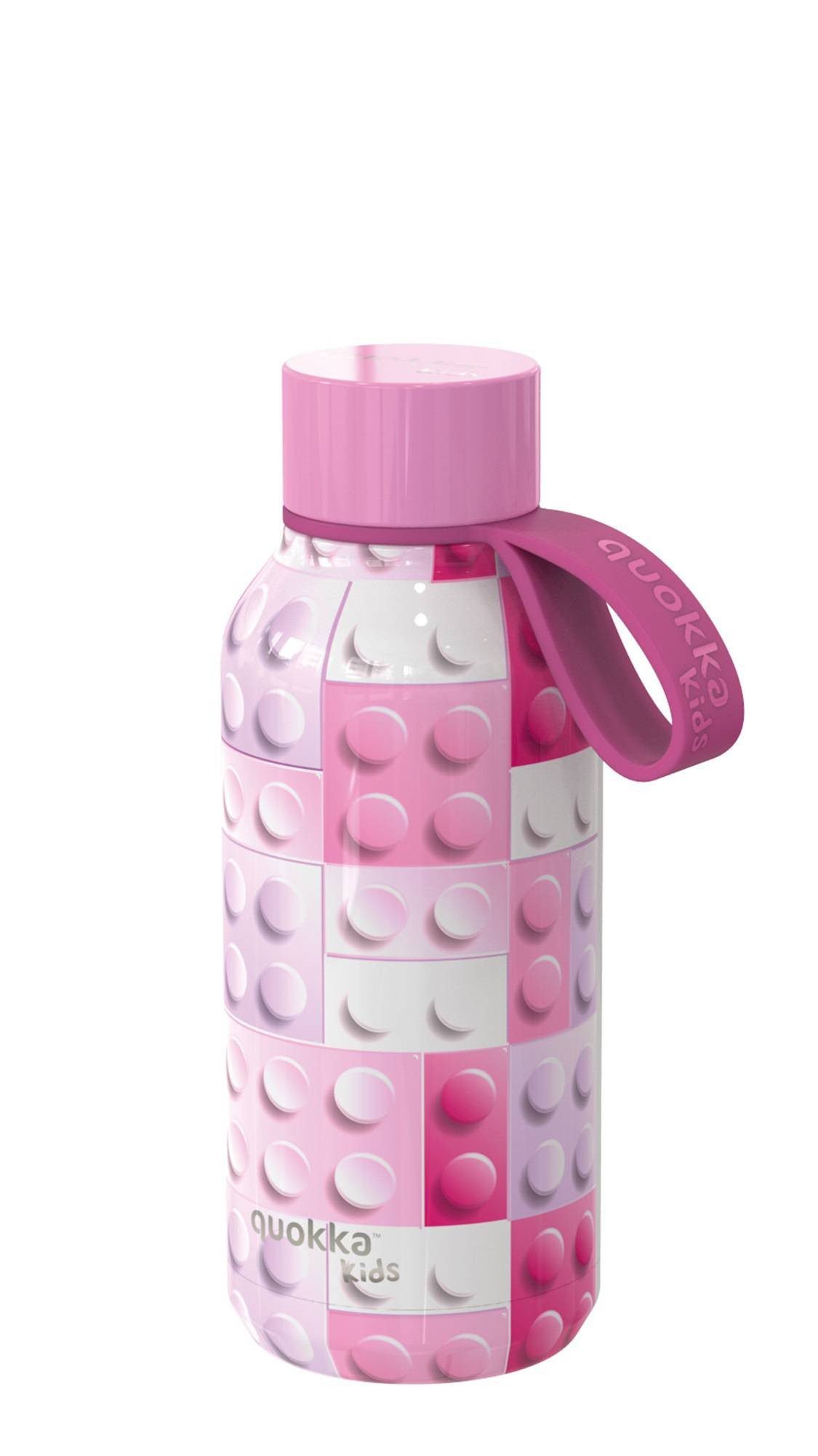 Quokka Kids Thermal Stainless Steel Bottle Solid With Strap Pink Bricks 330 ML