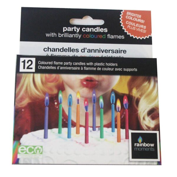 Rainbow Moments Colour Flame Party Candles With Holders 12-pack