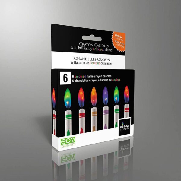 Rainbow Moments Crayon Color Flame Party Candles  6-Pack