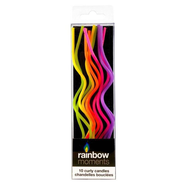 Rainbow Moments Curly Neon Candles 10Pcs