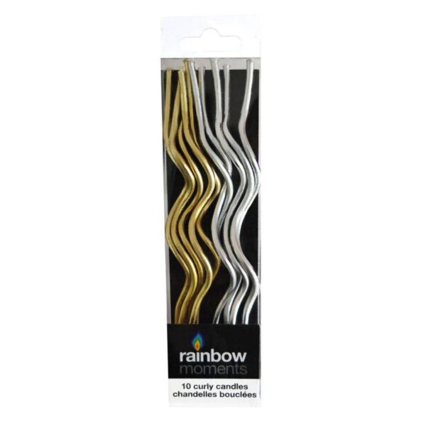 Rainbow Moments Gold & Silver Curly Candles