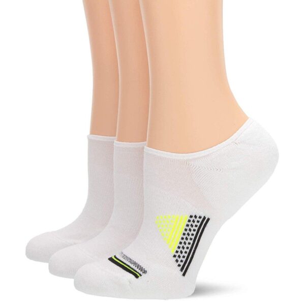 Hue Women Low Cut No Show Liner Sport Socks with Cushion 3 Pair Pack White Neon