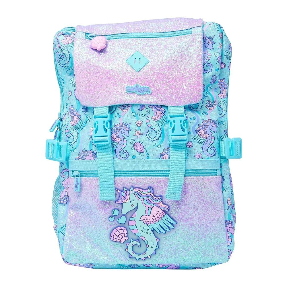Smiggle Foldover Backpack - Sea Horse Light Blue
