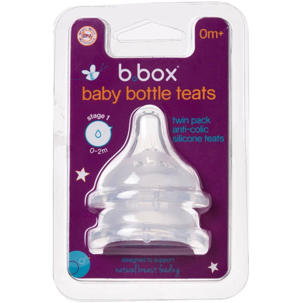 b.box Baby Bottle Anti-Colic Teat - 2 Pack - 0-2 Months Stage1