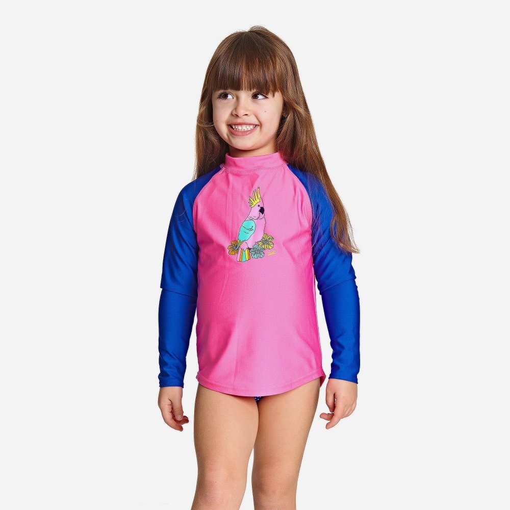 Zoggs Girls Jungle Long Sleeve Zip Sun Top - Image 3
