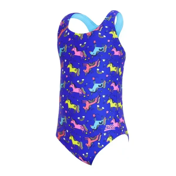 Zoggs Tots Girls Actionback Swimsuit – Rainbow Unicorn-1